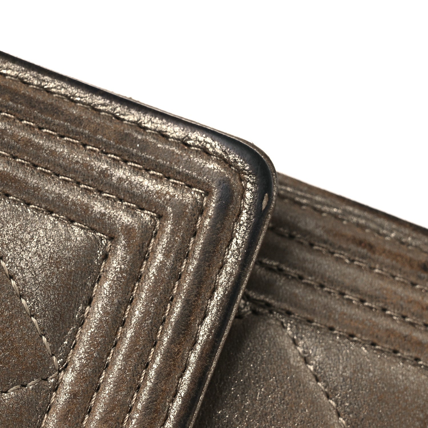 Iridescent Calfskin Quilted Boy Flap Wallet Dark Gold