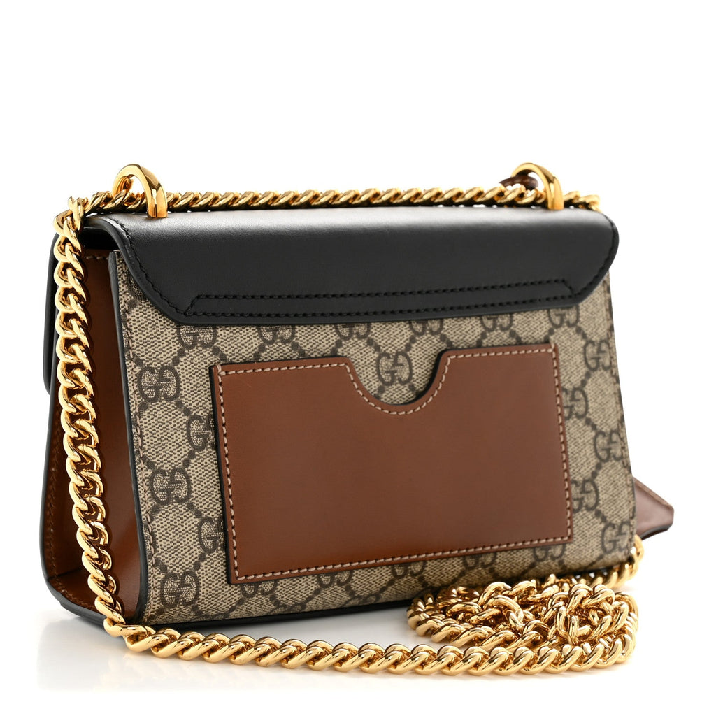 Gucci GG Supreme Monogram Calfskin Small Padlock Shoulder Bag Beige Black Cuir