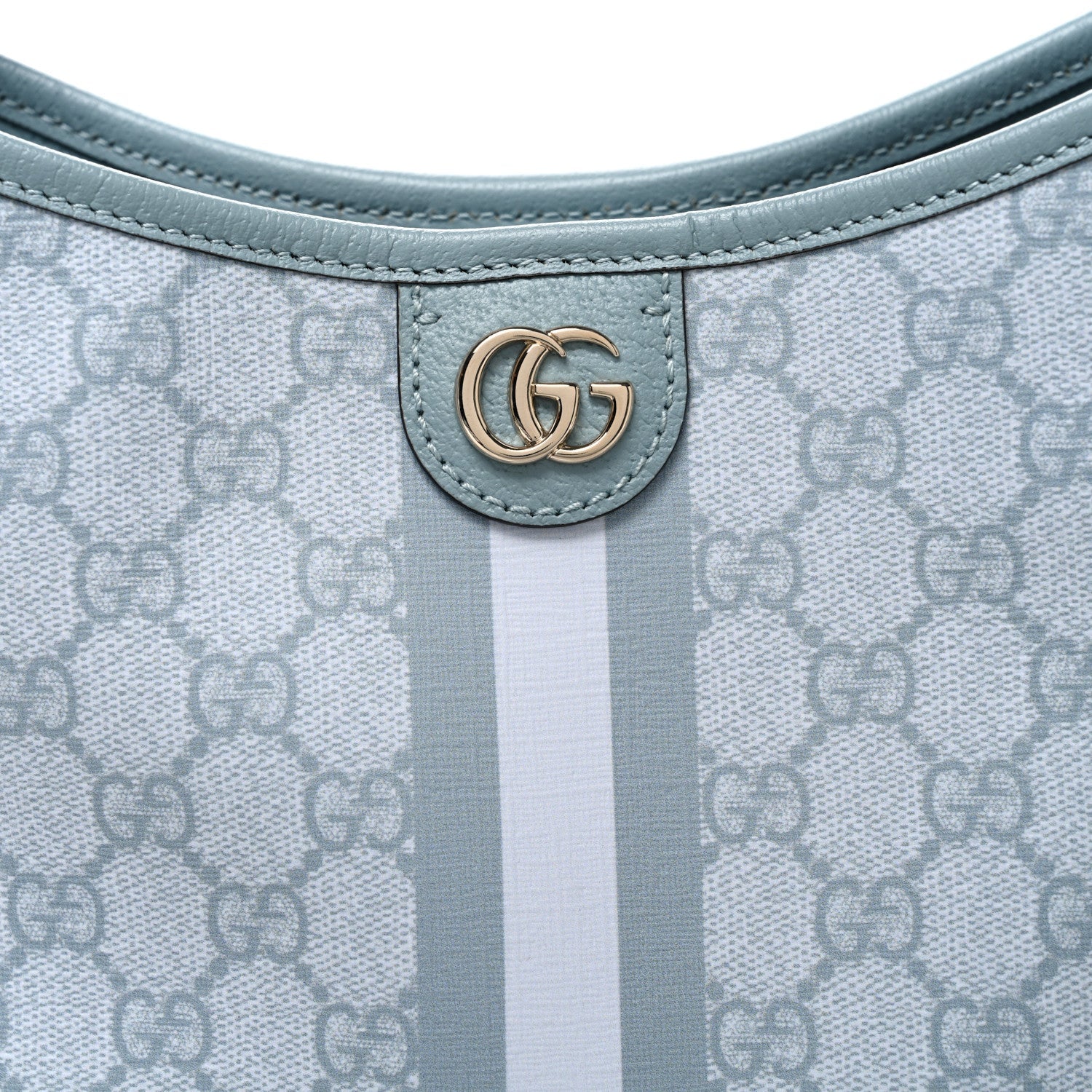 Gucci GG Supreme Monogram Textured Dollar Calfskin Web Small Ophidia Bucket Shoulder Bag Dusty Blue