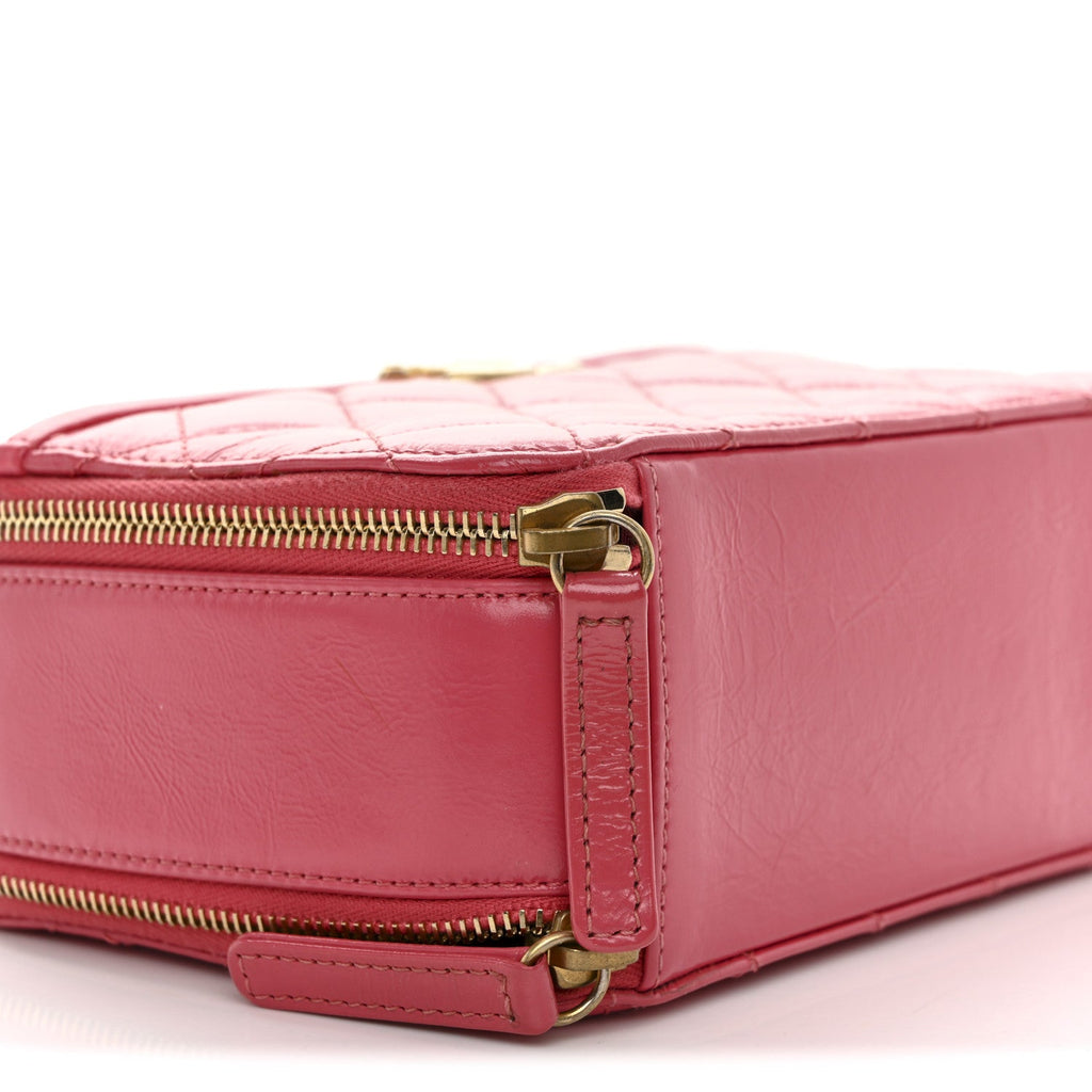 Chanel Crumpled Calfskin Quilted Small Get Round Top Handle Vanity Case Pink