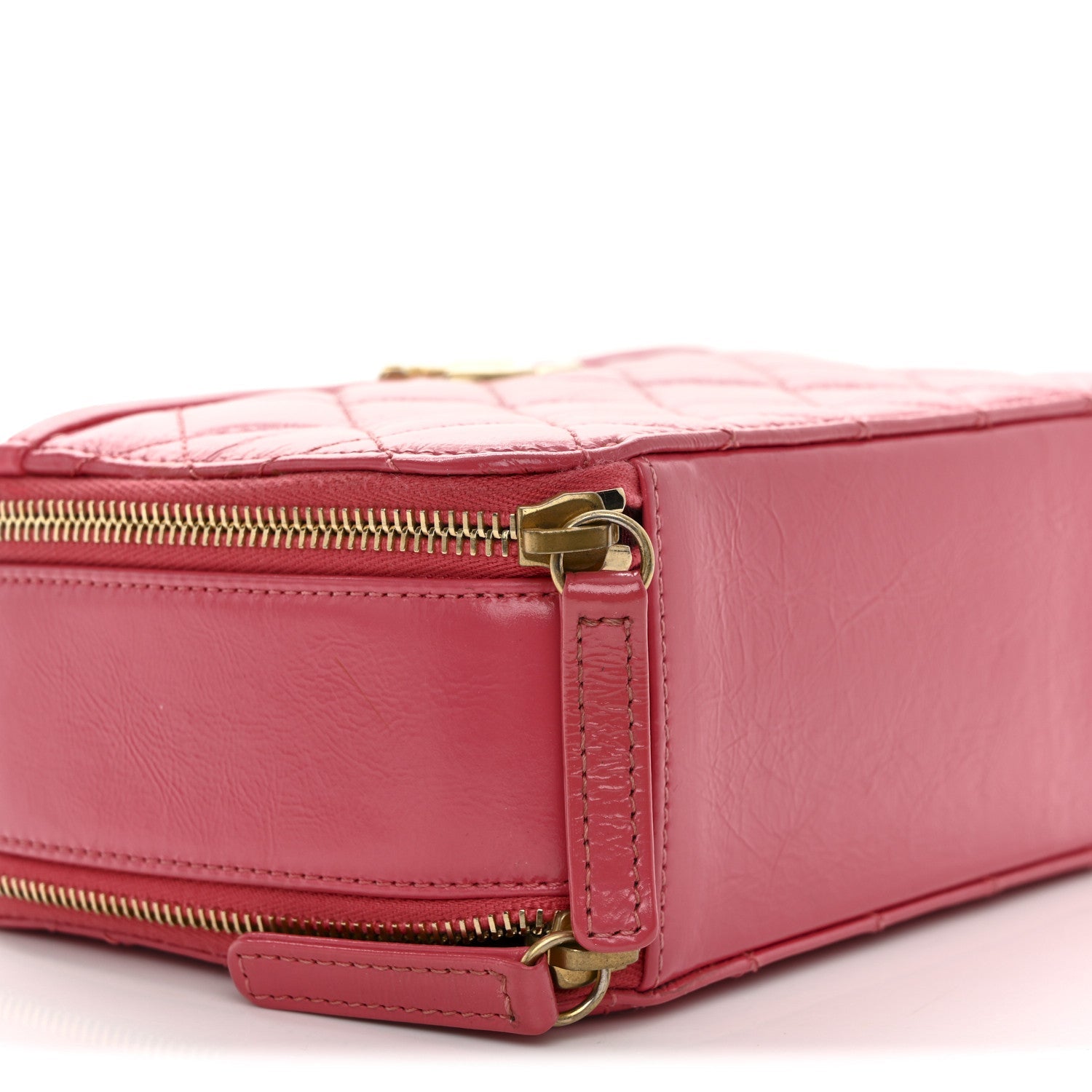 Chanel Crumpled Calfskin Quilted Small Get Round Top Handle Vanity Case Pink