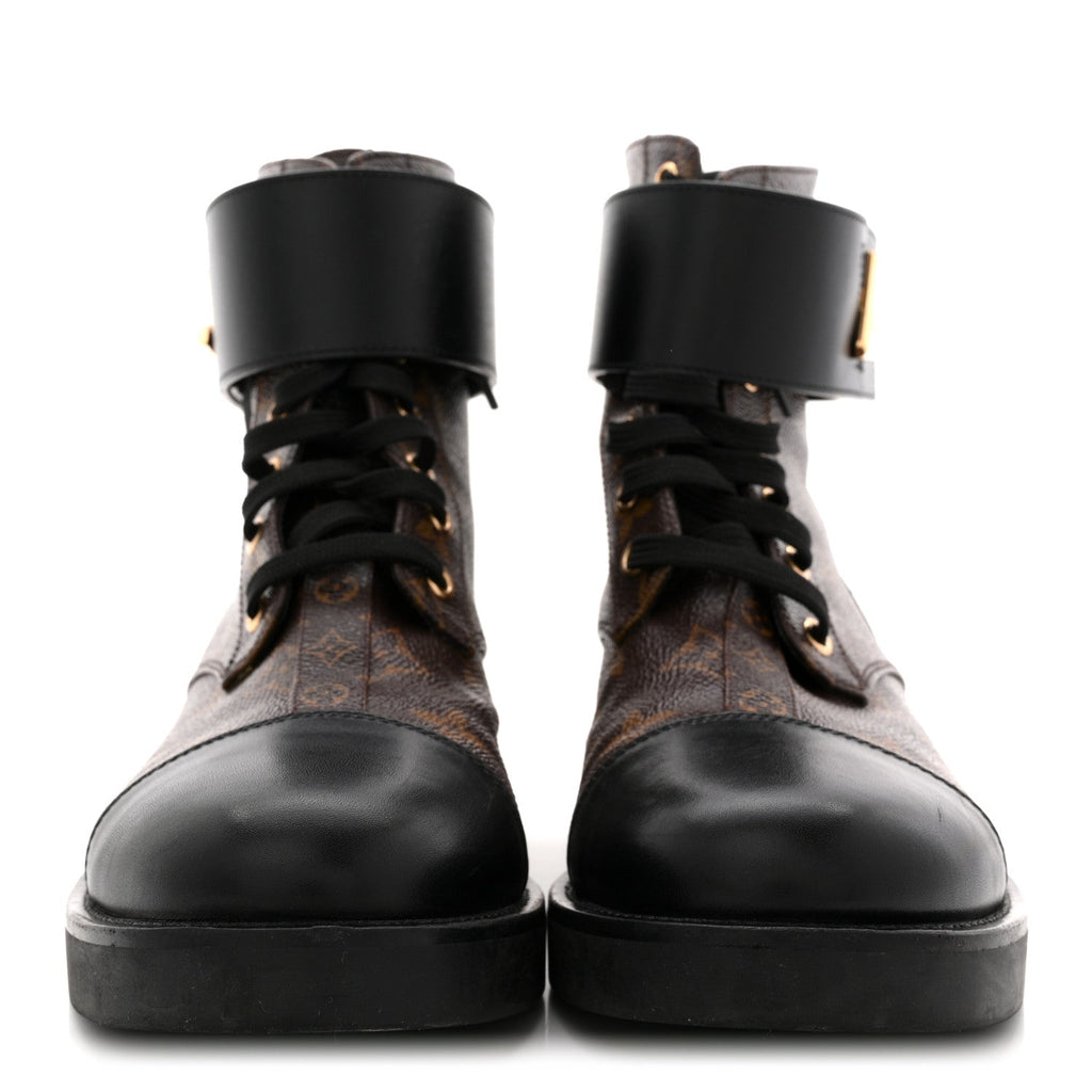 Louis Vuitton Calfskin Monogram Wonderland Flat Ranger Boots 39 Black