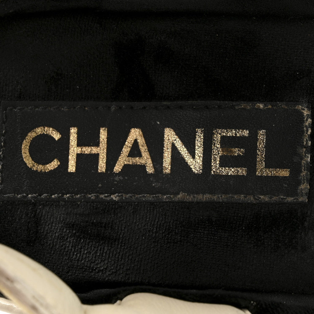 Chanel Shiny Calfskin Quilted Wedge Sandals 36 Ivory