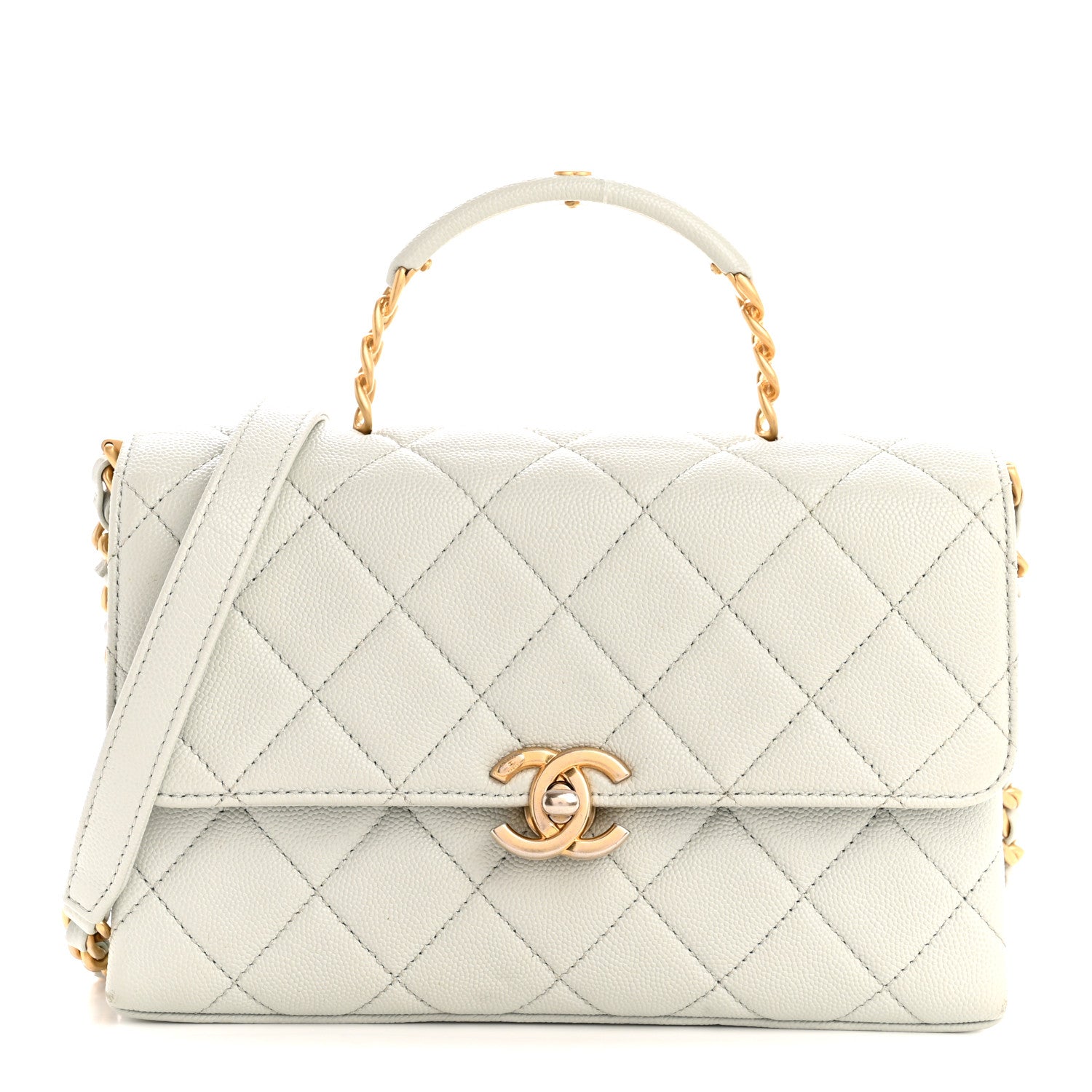 Chanel Caviar Quilted Medium Carry Me Top Handle Flap Light Blue
