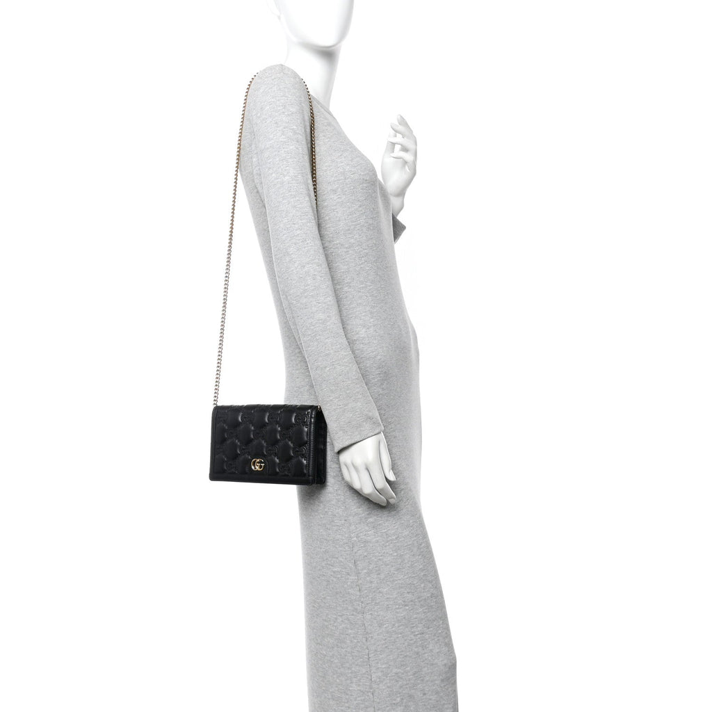 Gucci Calfskin GG Matelasse Chain Wallet Black
