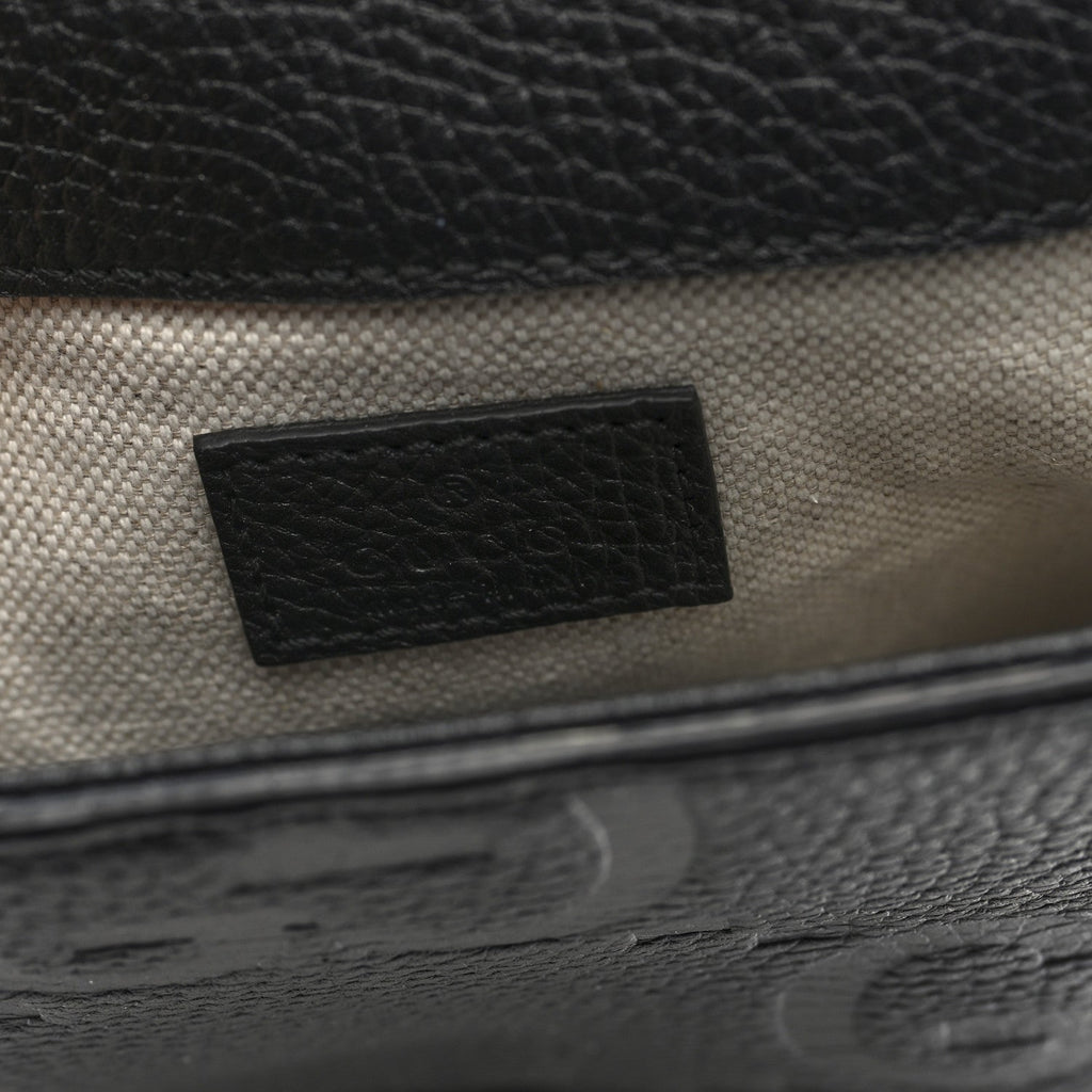 Gucci Piuma Calfskin Jumbo GG Embossed Small Messenger Bag Black