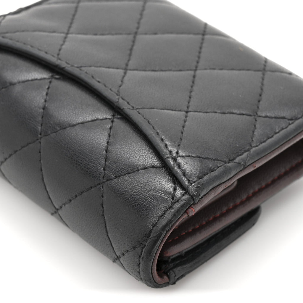 Lambskin Quilted Compact Flap Wallet Black