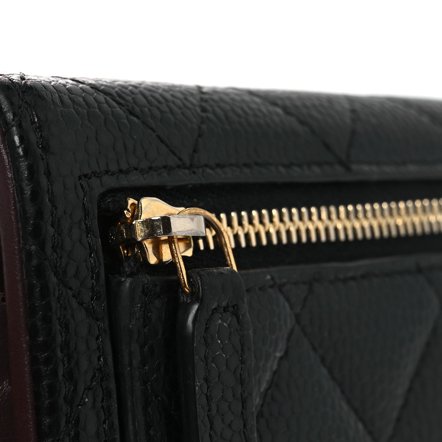 Caviar Quilted Compact Flap Wallet Black