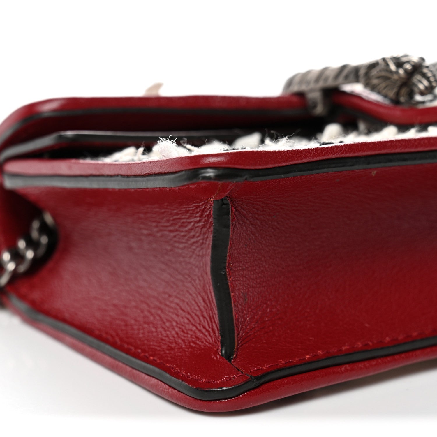 Gucci Tweed GG Monogram Super Mini Dionysus Shoulder Bag White Black Romantic Cherry