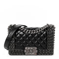 Chanel Glazed Calfskin Quilted Small Boy Chained Flap Black