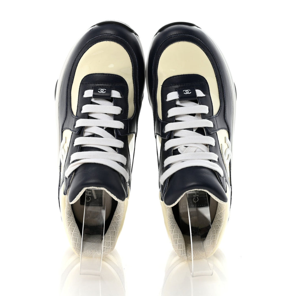 Patent Calfskin CC Sneakers  36 Navy White