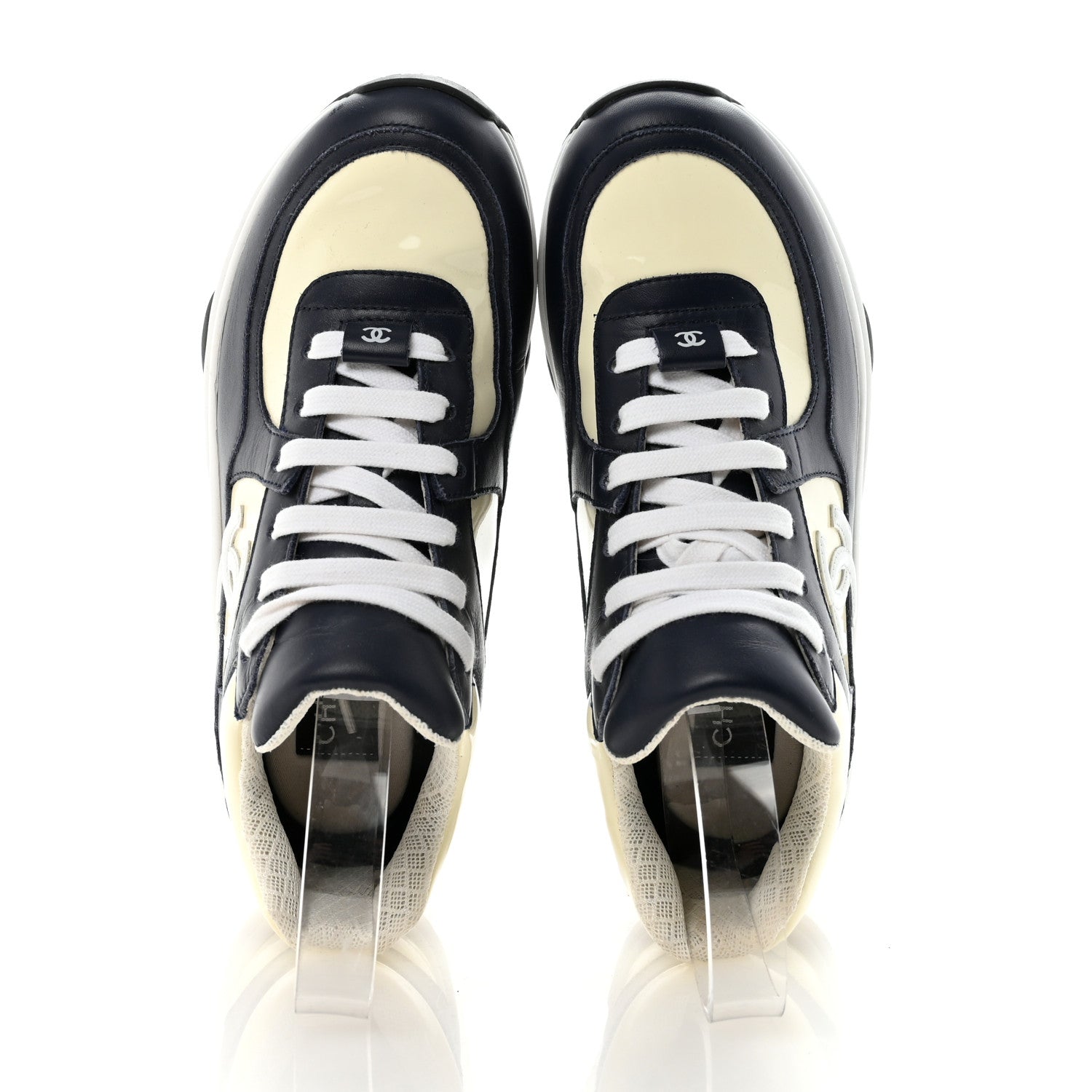 Patent Calfskin CC Sneakers  36 Navy White