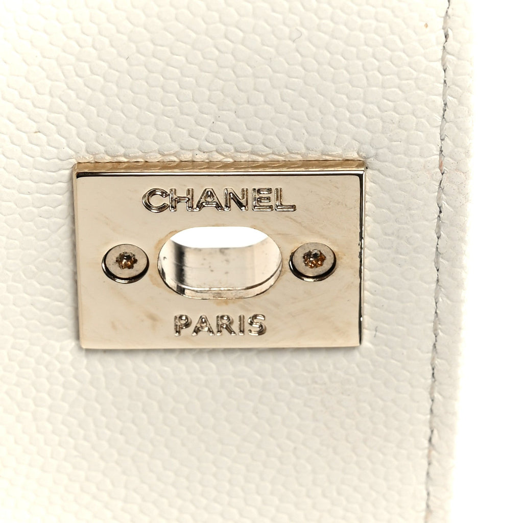 Chanel Caviar Quilted Mini Coco Handle Flap White