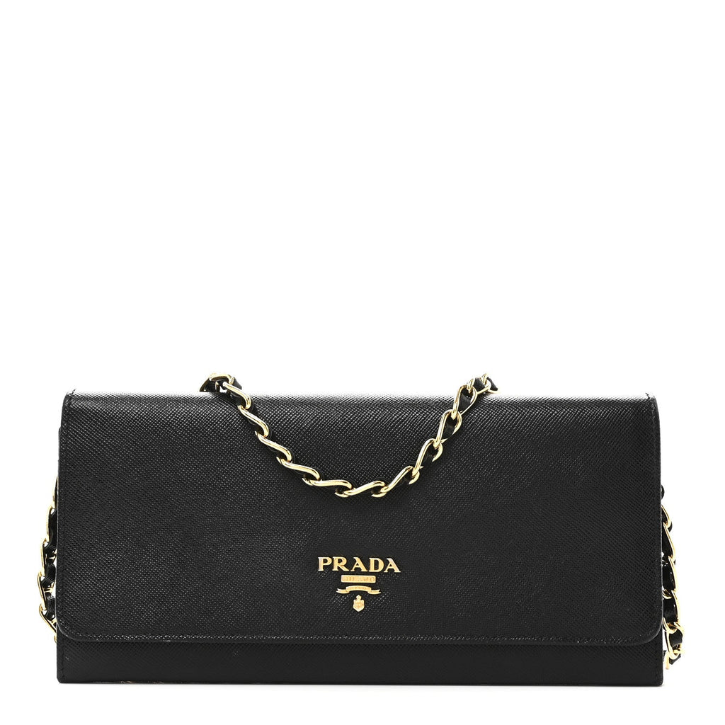 Prada Saffiano Metal Oro Chain Wallet Black