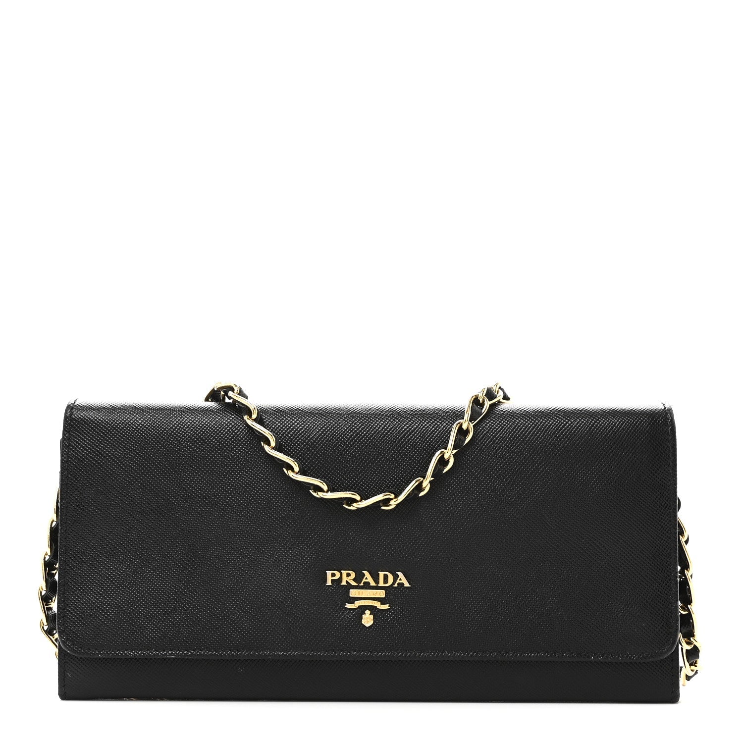 Prada Saffiano Metal Oro Chain Wallet Black