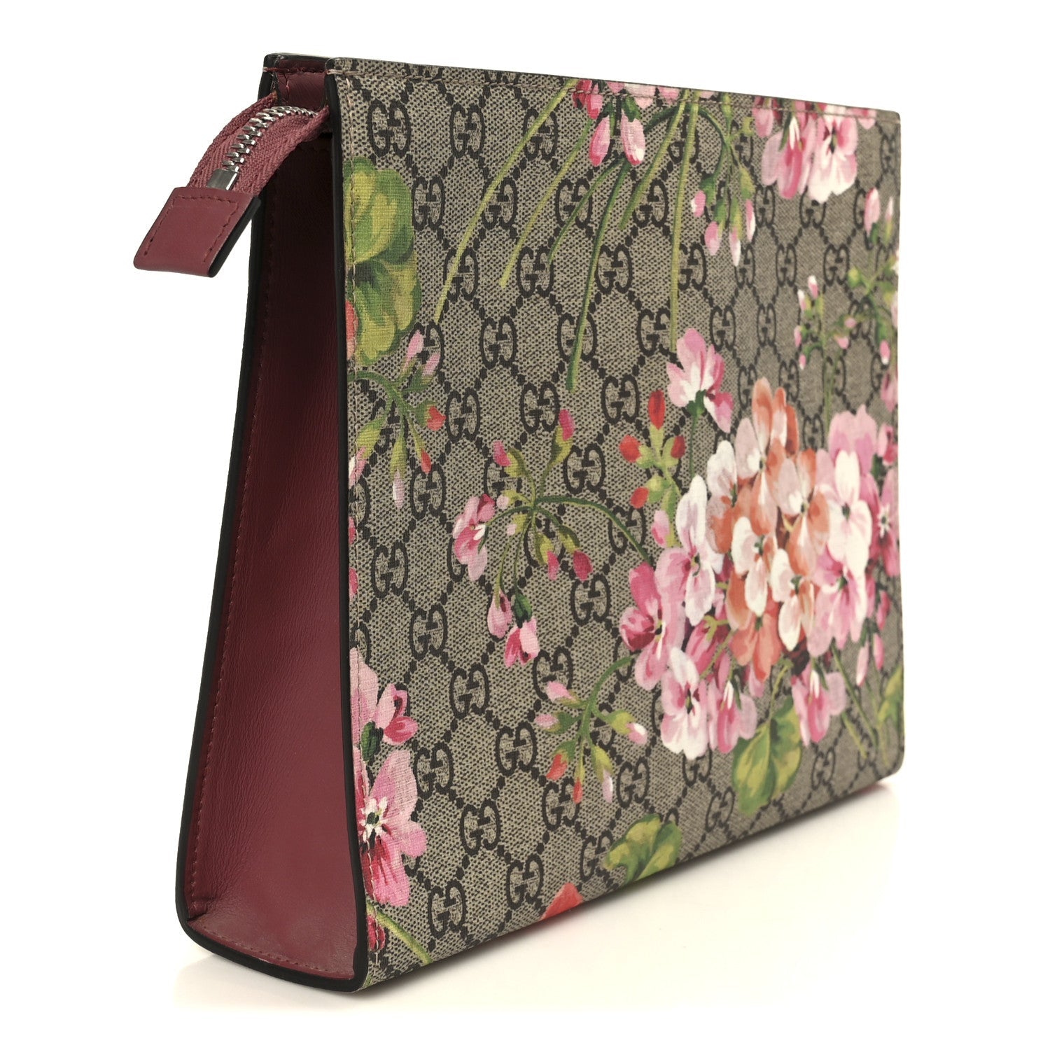 Gucci GG Supreme Monogram Blooms Large Cosmetic Case Beige Multicolor Dry Rose