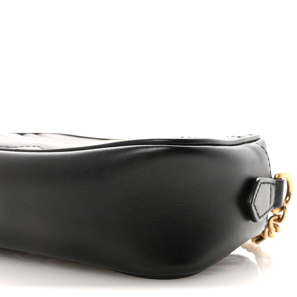 Gucci Calfskin Matelasse Mini GG Marmont Chain Shoulder Bag Black