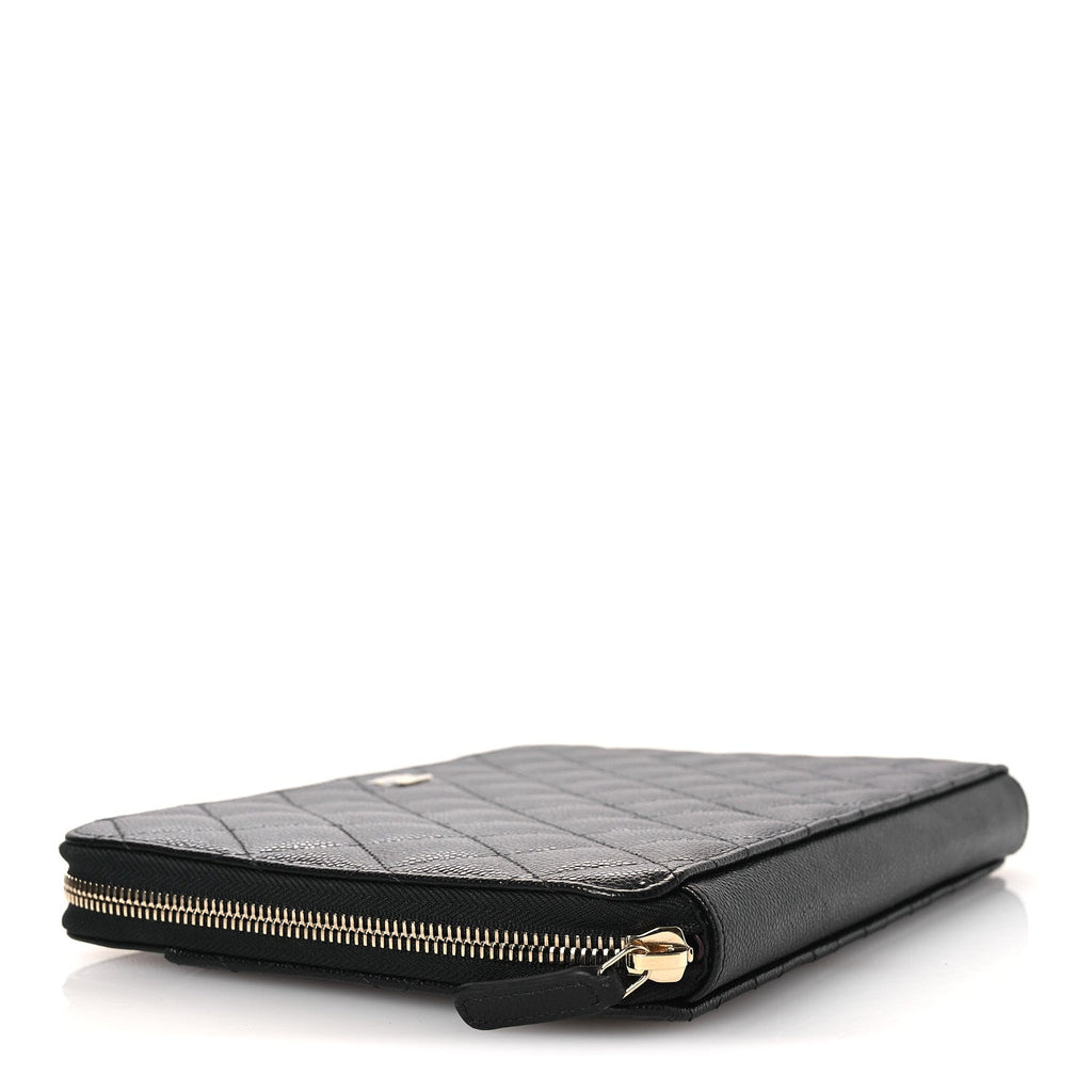 Caviar Quilted Zipped Travel Pouch Black