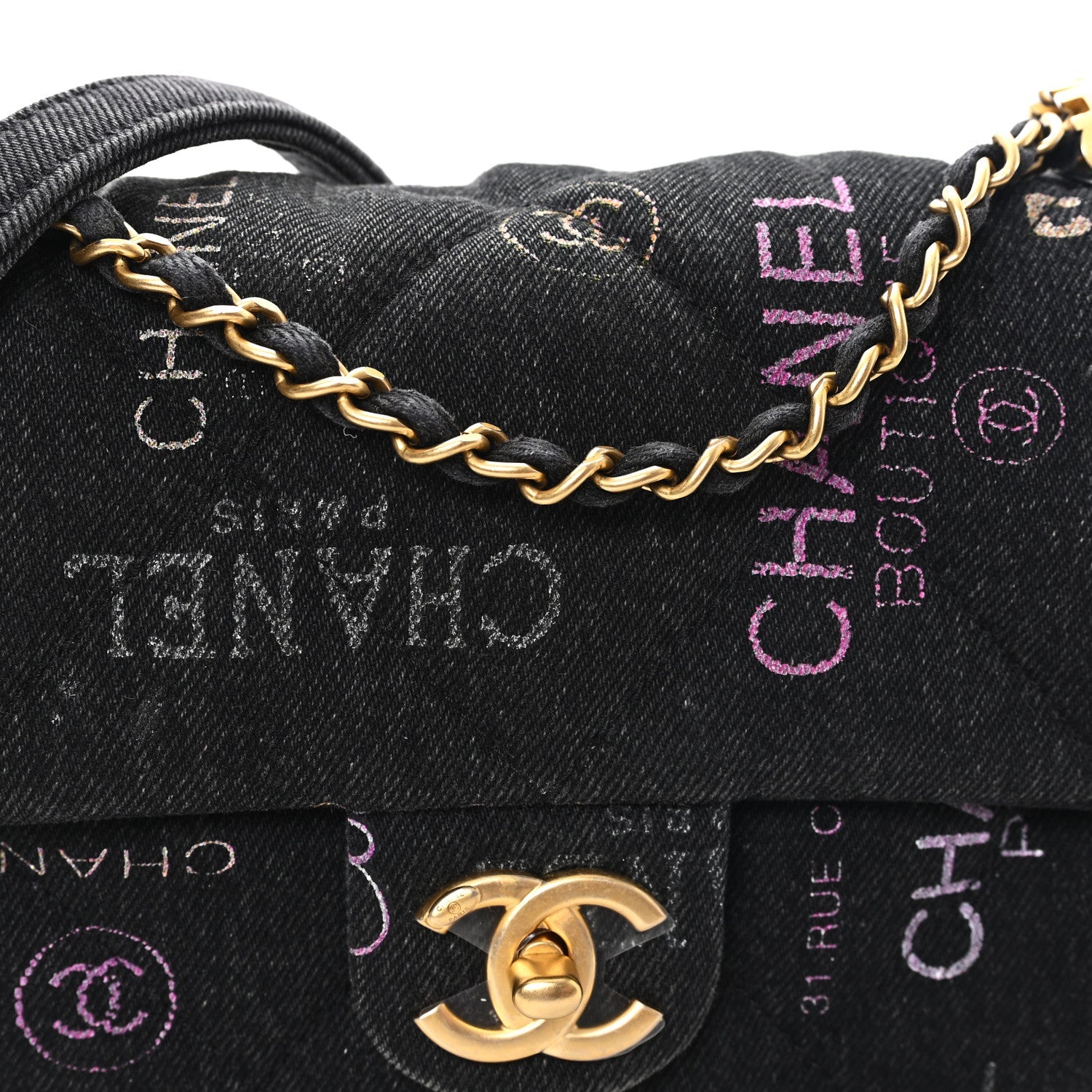 Chanel Denim Quilted Denim Mood Mini Rectangular Flap Black Multicolor