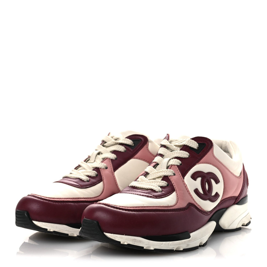 Calfskin CC Sneakers 38.5 Light Burgundy White Pink