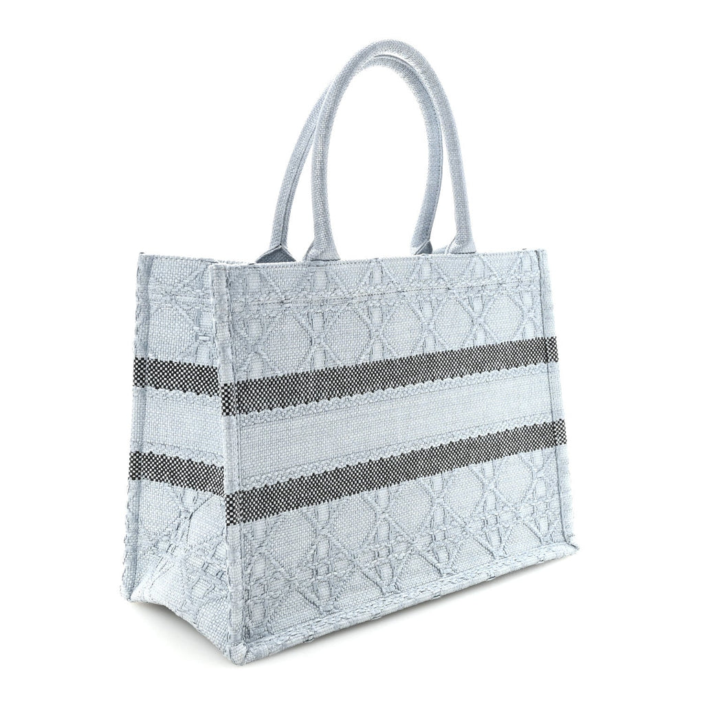 Christian Dior Raffia Cannage Medium Book Tote Blue
