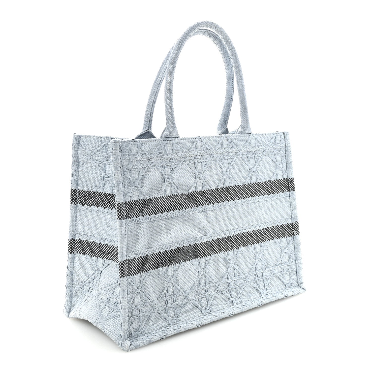 Christian Dior Raffia Cannage Medium Book Tote Blue