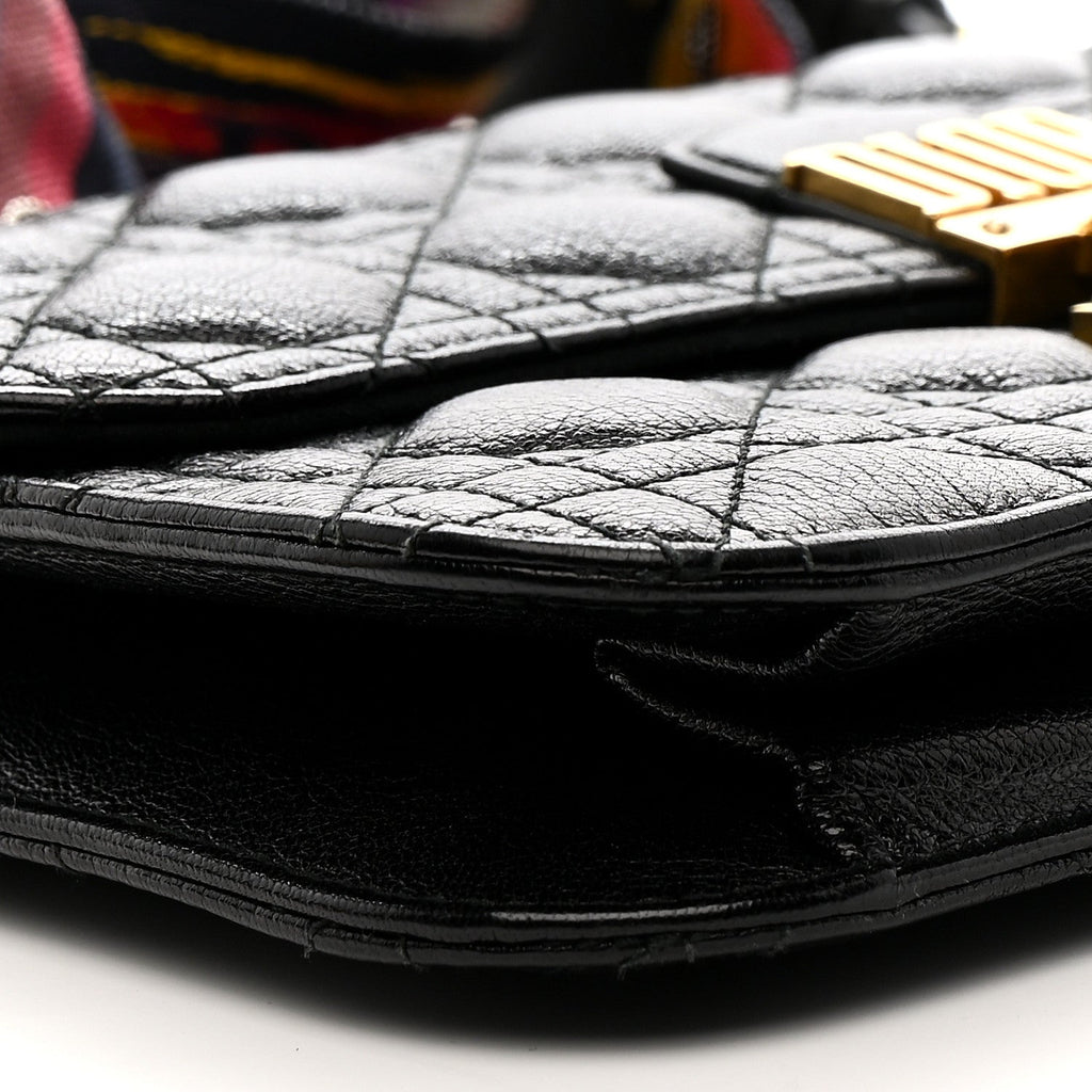 Christian Dior Lambskin Cannage Large Dioraddict Flap J’Adior Strap Black