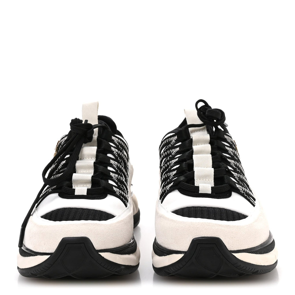 Fabric Suede Calfskin Sneakers 38 White Black