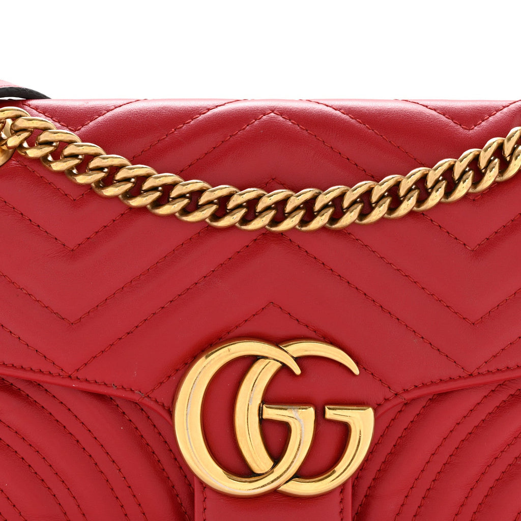 Gucci Calfskin Matelasse Small GG Marmont Shoulder Bag Hibiscus Red
