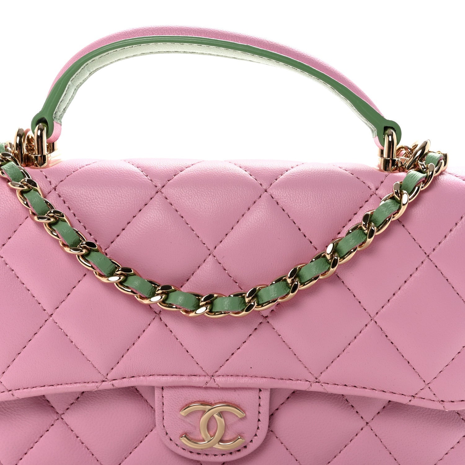 Chanel Lambskin Quilted Flap Phone Holder With Chain Lilac Light Green