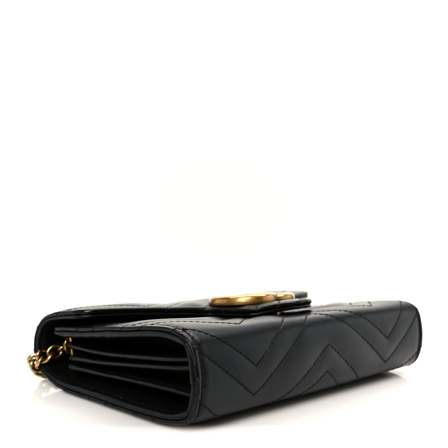 Gucci Calfskin Matelasse GG Marmont Chain Wallet Black