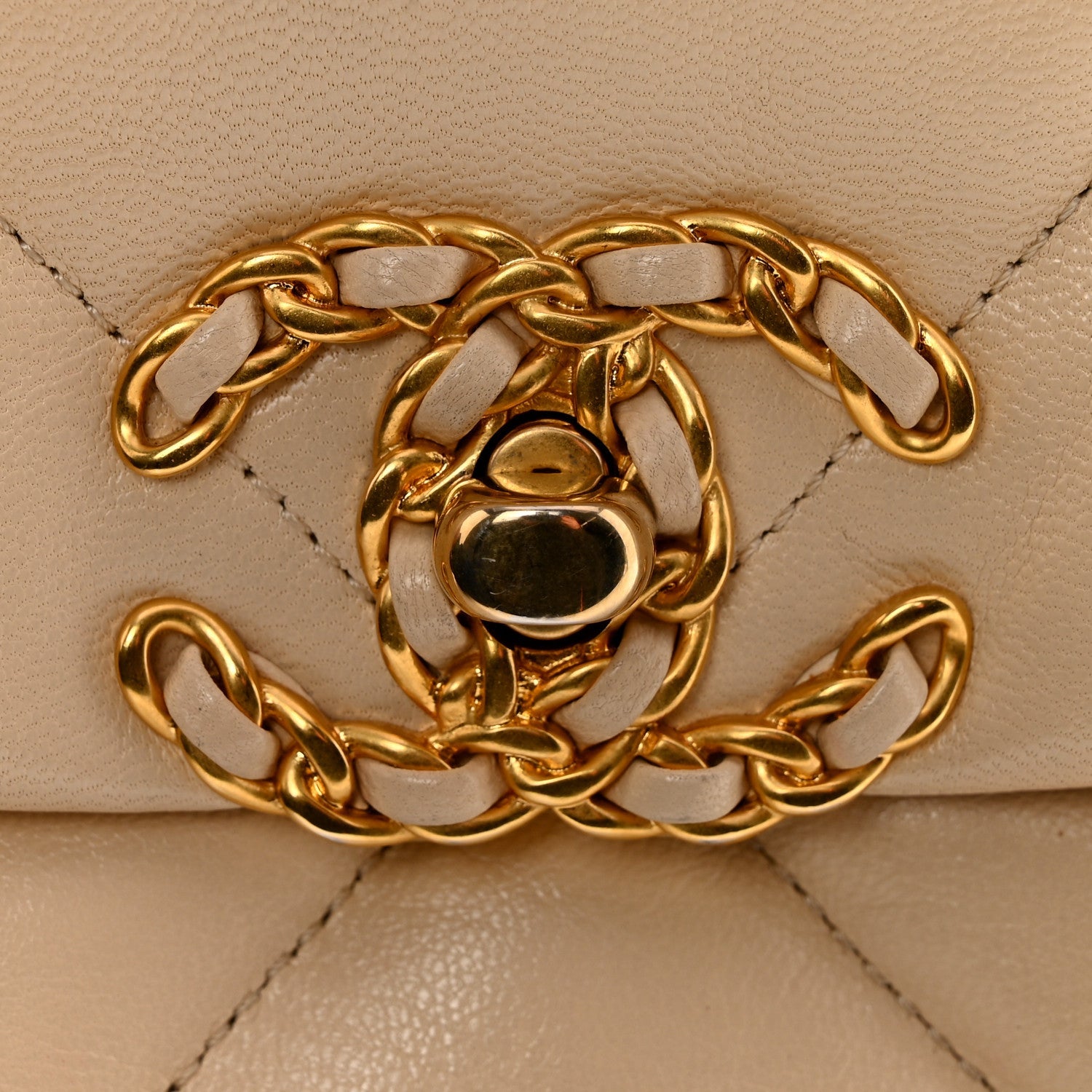 Chanel Goatskin Quilted Medium Chanel 19 Flap Beige