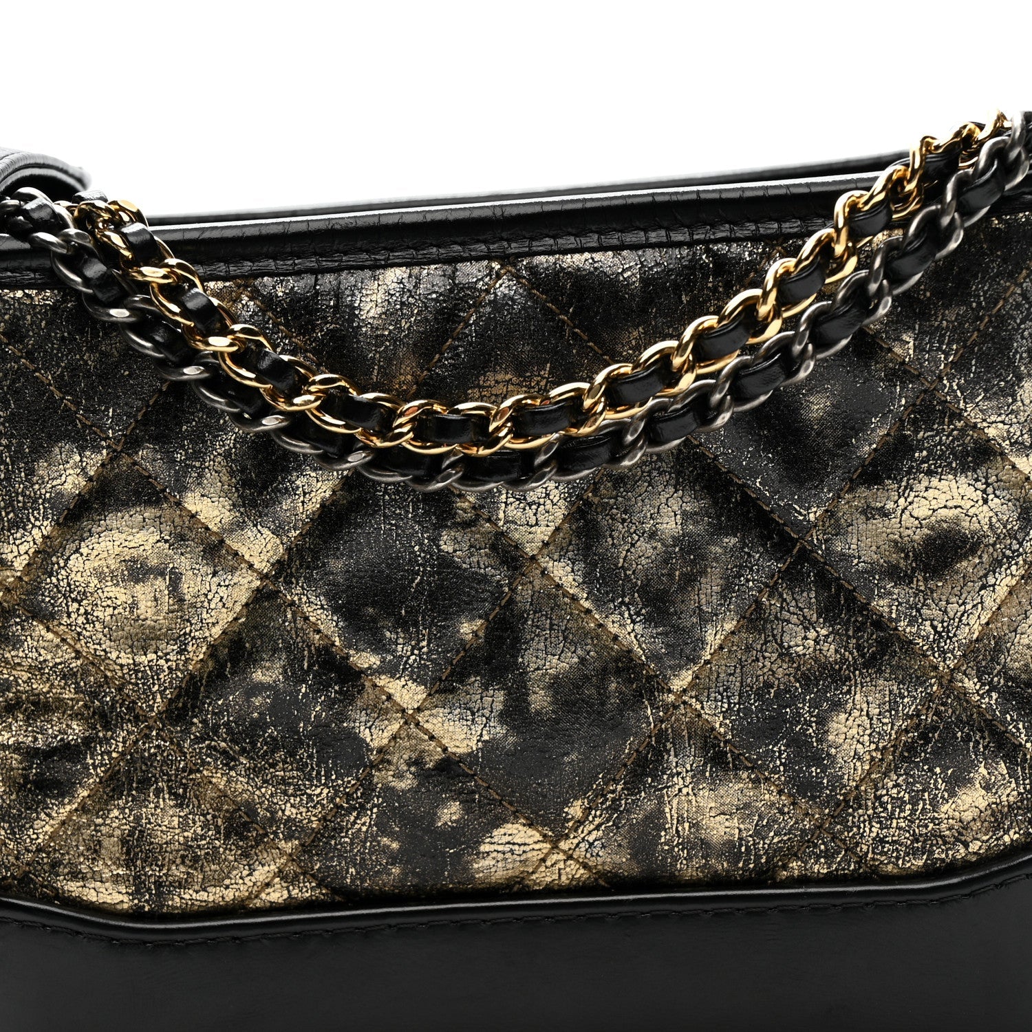 Chanel Metallic Crumpled Goatskin Quilted Small Gabrielle Hobo Black Gold
