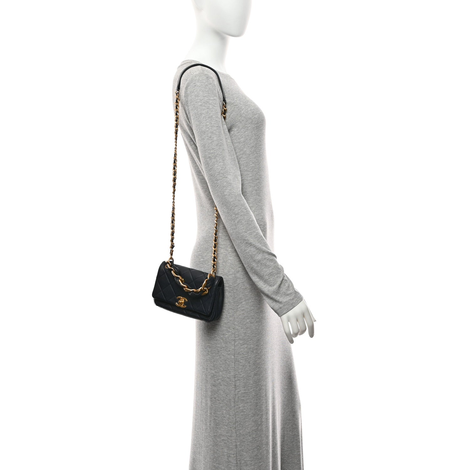 Chanel Shiny Lambskin Small Chain Is More Flap Navy Blue