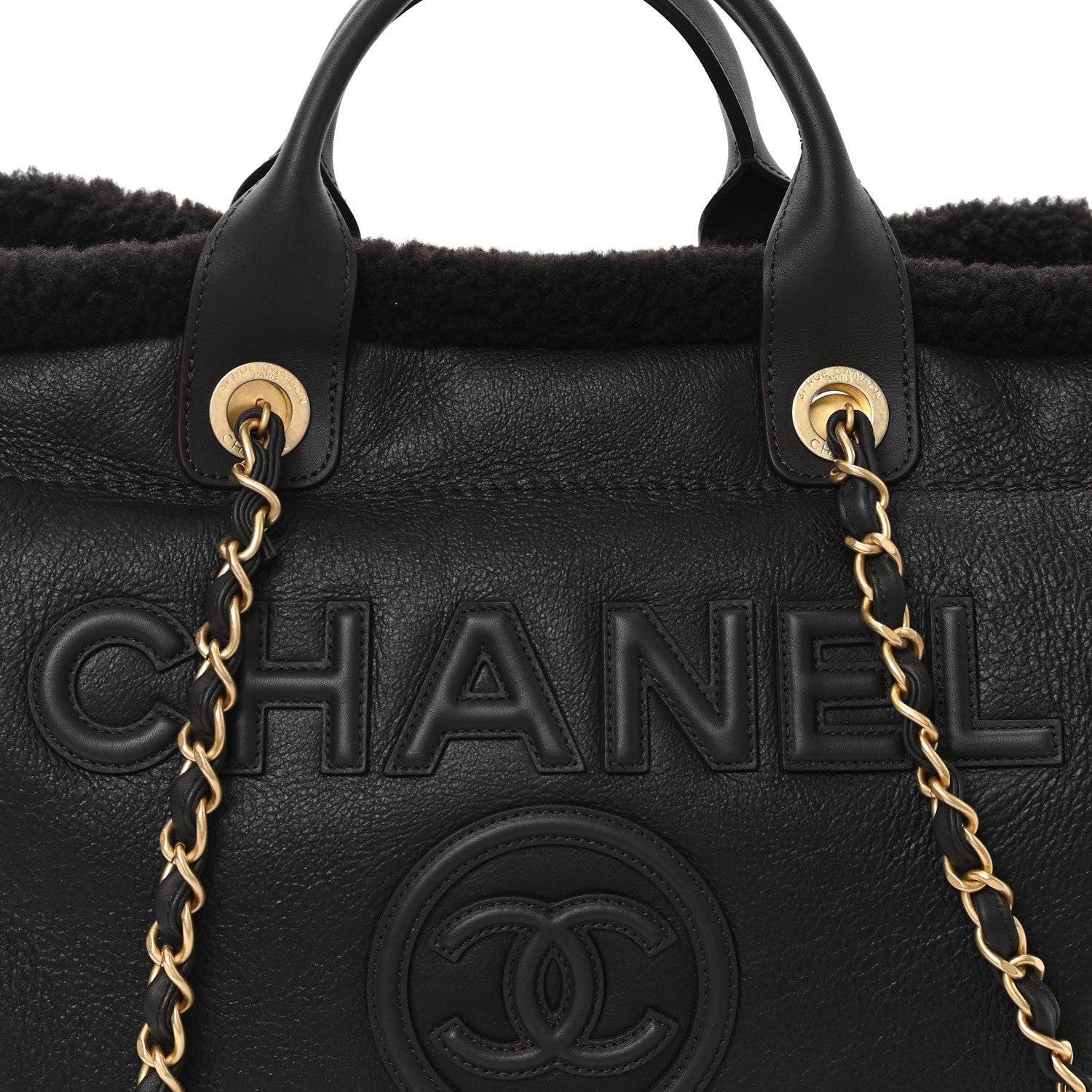 Chanel Lambskin Shearling Medium Deauville Tote Dark Brown