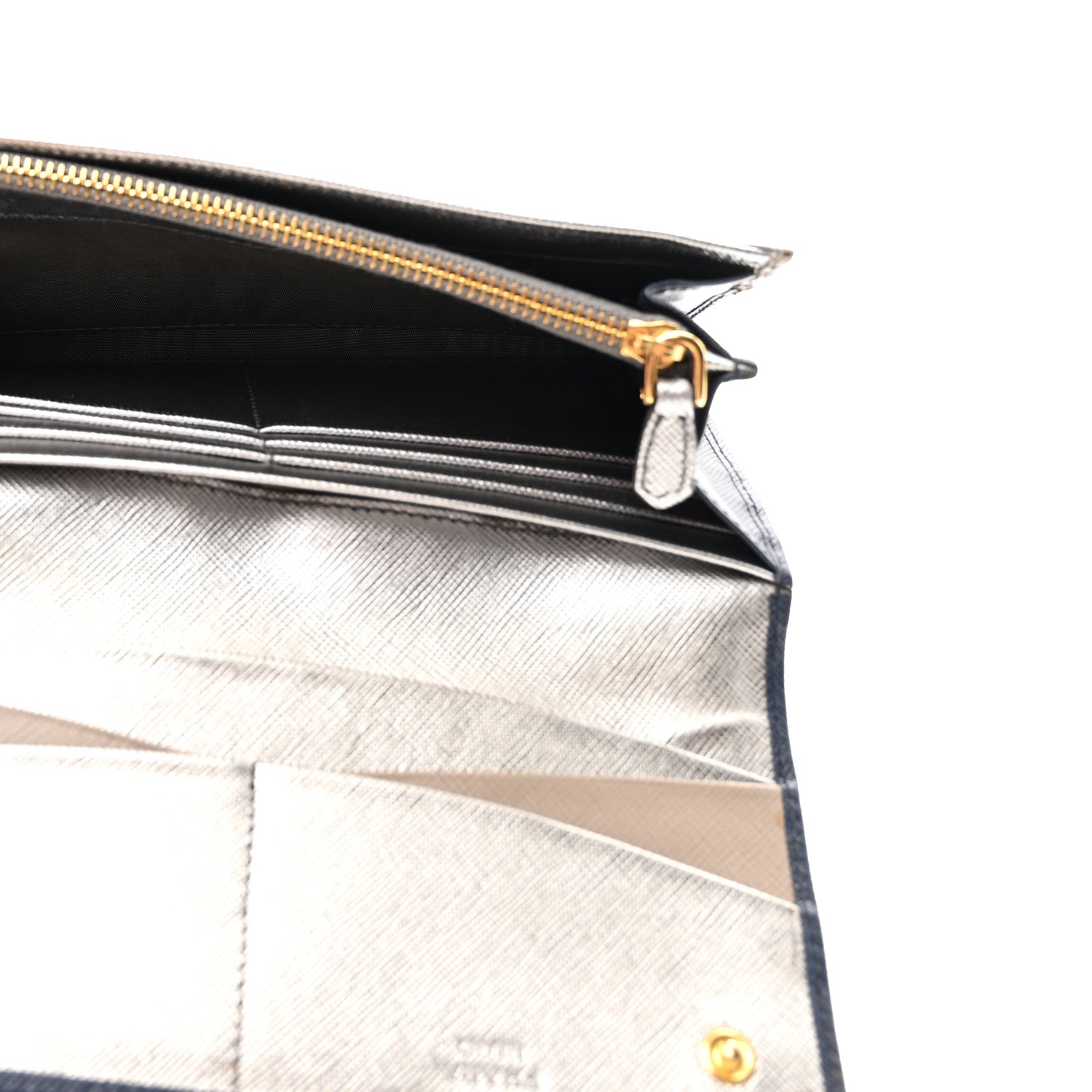 Prada Saffiano Metal Continental Flap Wallet Baltico Argento