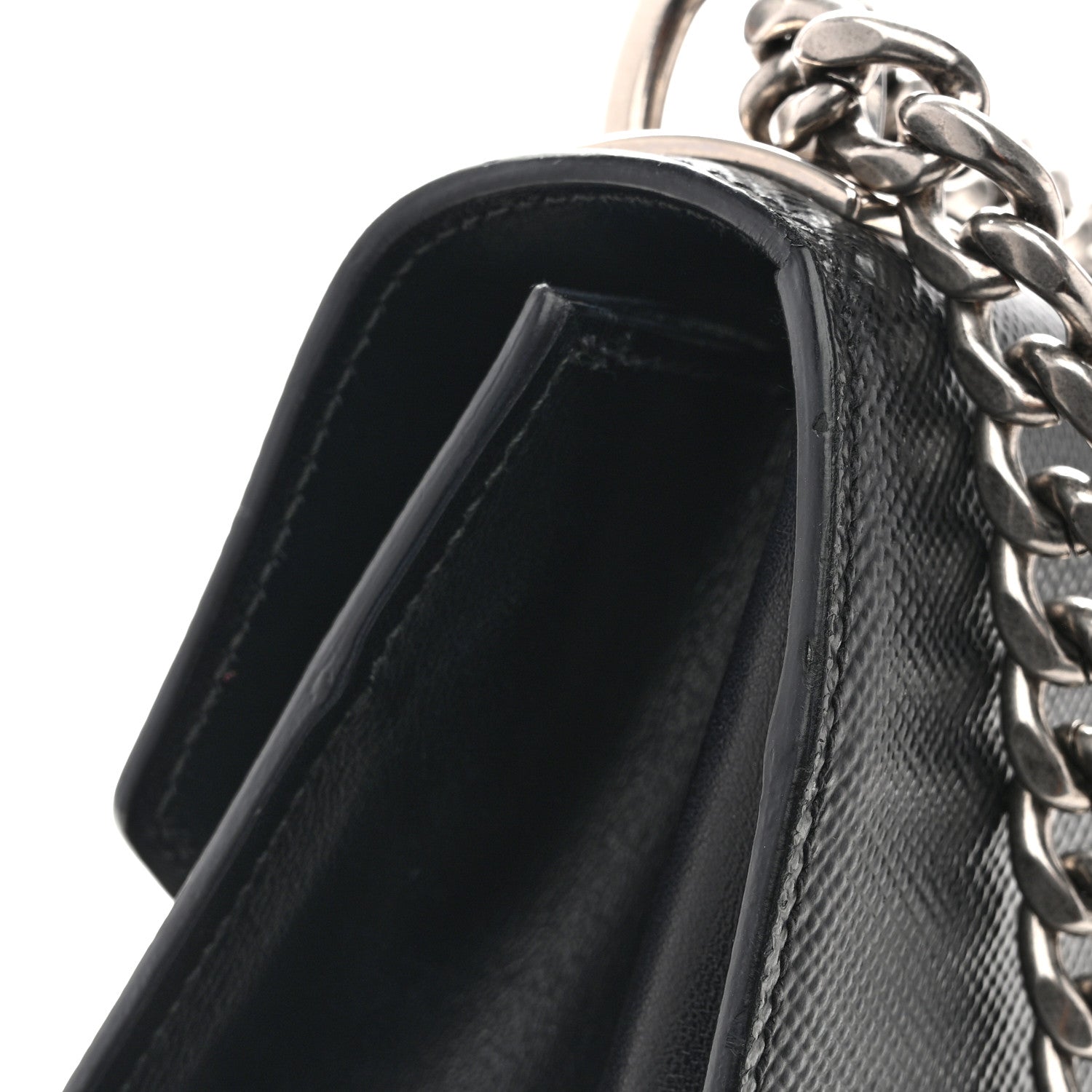 Prada Saffiano Cuir Calfskin Monochrome Envelope Flap Chain Shoulder Bag Black