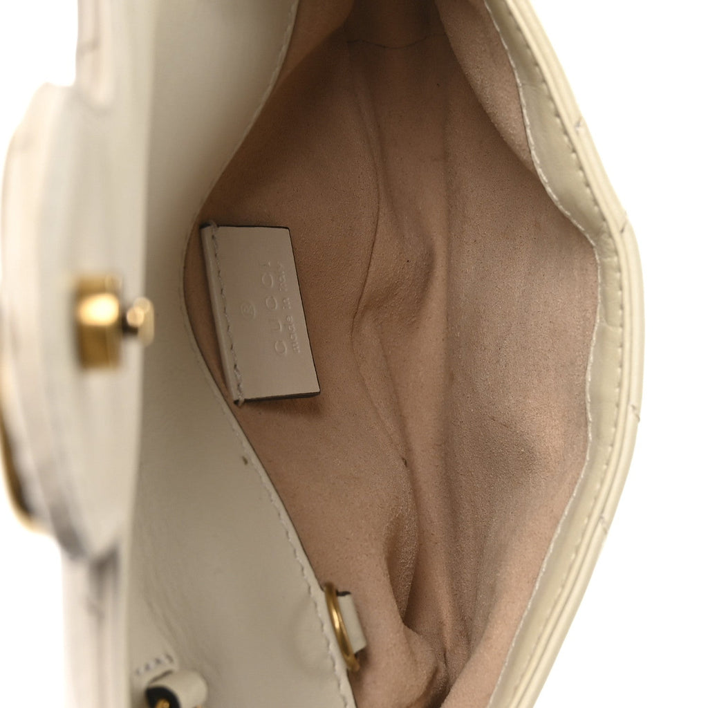 Gucci Calfskin Matelasse Super Mini GG Marmont Shoulder Bag White