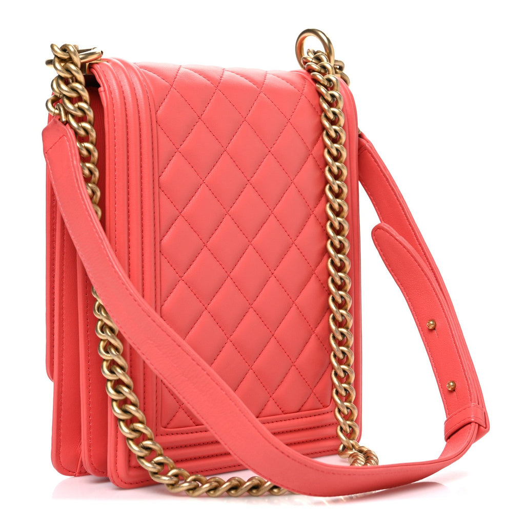 Chanel Calfskin Quilted North South Boy Flap Coral