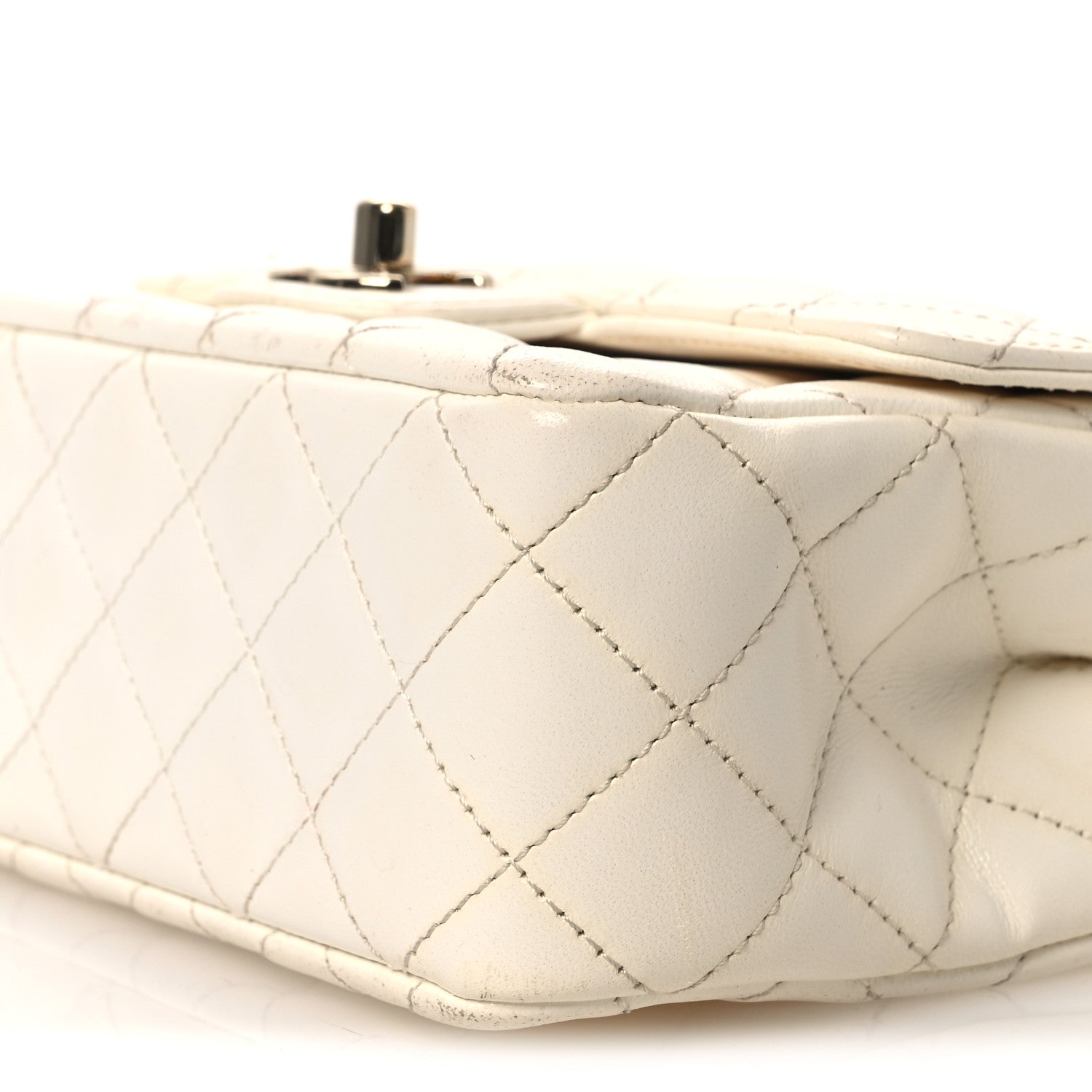 Chanel Lambskin Quilted Mini Crystal Top Handle Rectangular Flap White