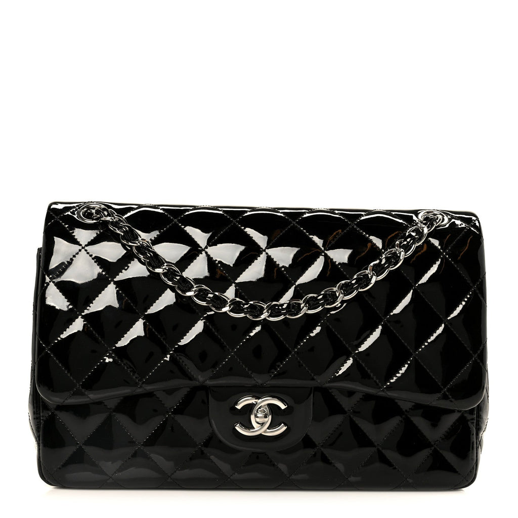 Chanel Patent Quilted Jumbo Double Flap Black