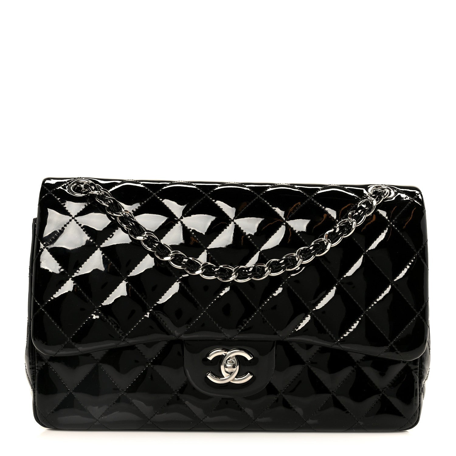 Chanel Patent Quilted Jumbo Double Flap Black