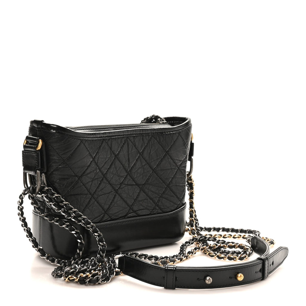 Chanel Aged Calfskin Quilted Small Gabrielle Logo Hobo Black