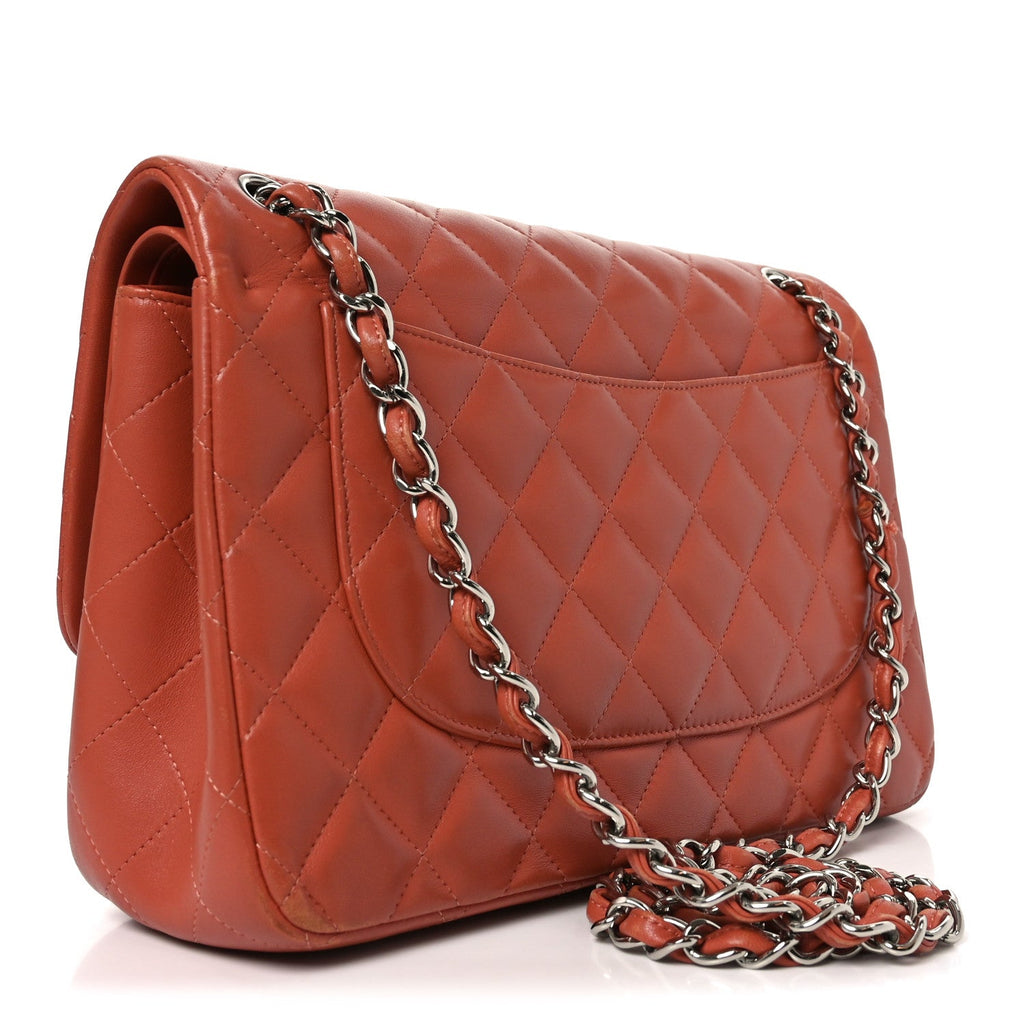 Chanel Lambskin Quilted Jumbo Double Flap Orange