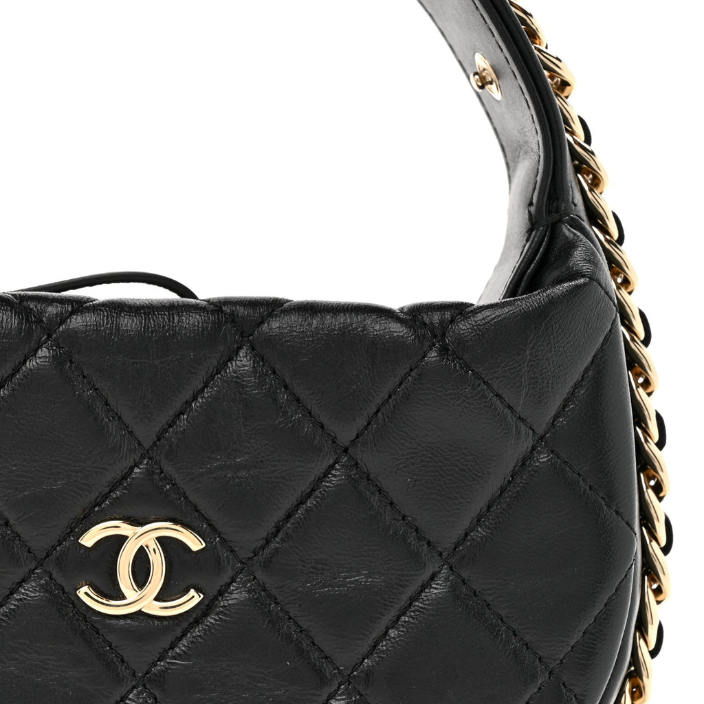 Chanel Lambskin Quilted Chain Around Pouch Black