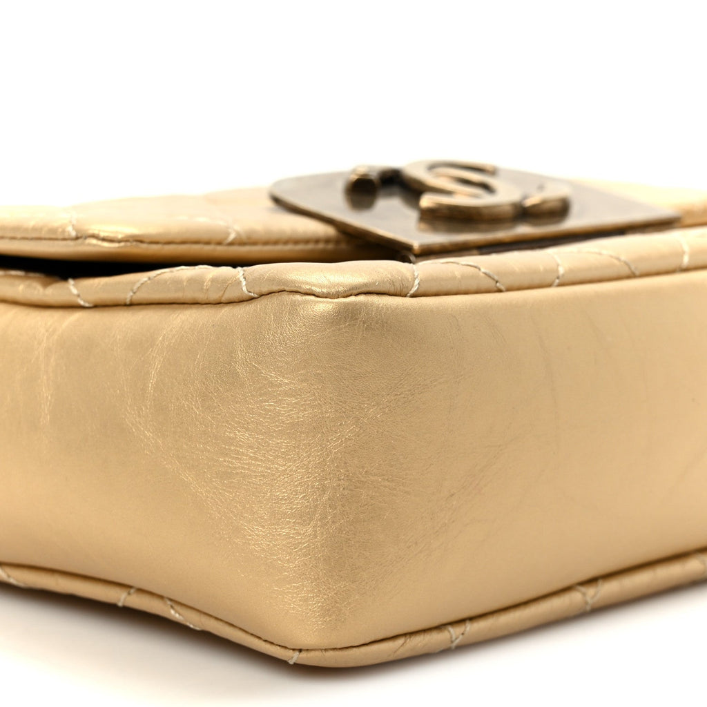 Chanel Metallic Aged Calfskin Quilted CC Square Flap Light Gold