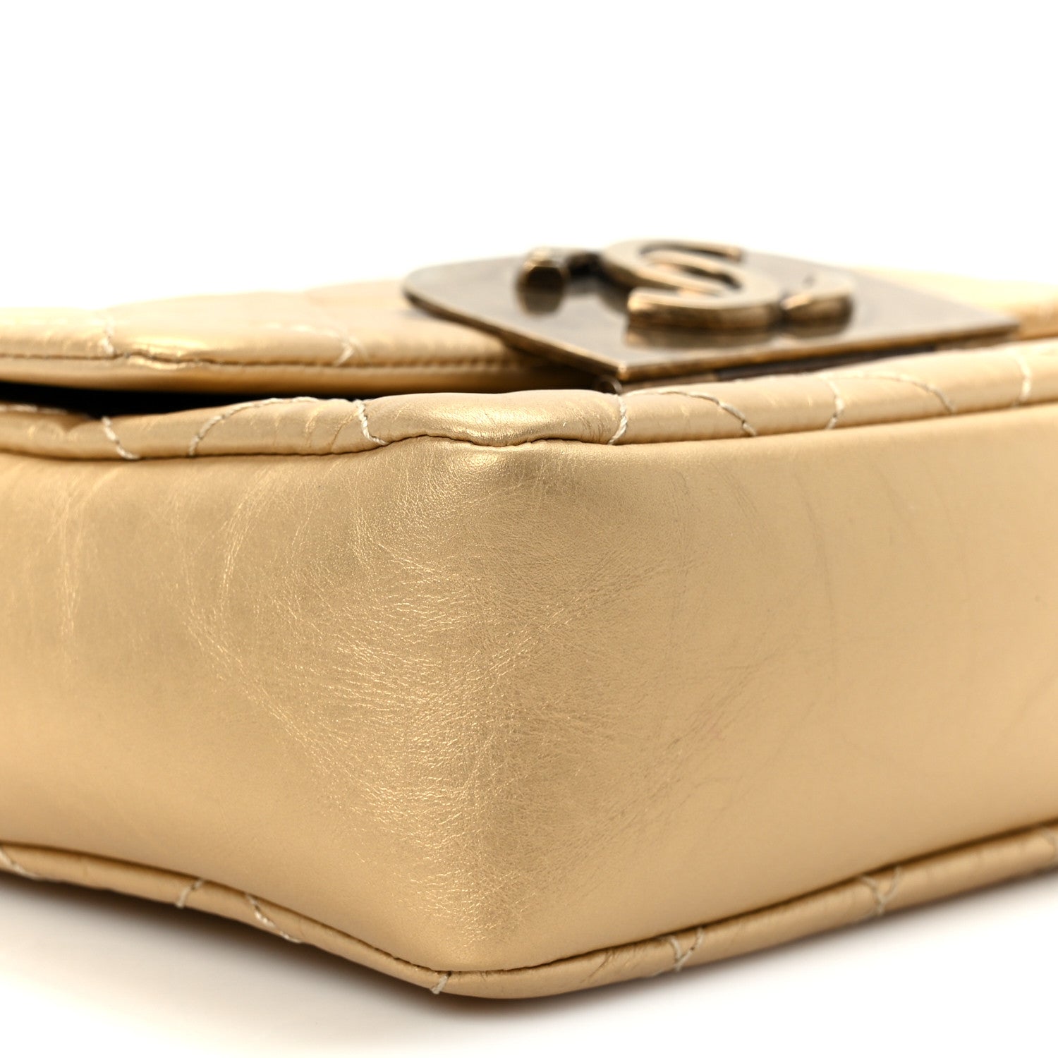Chanel Metallic Aged Calfskin Quilted CC Square Flap Light Gold