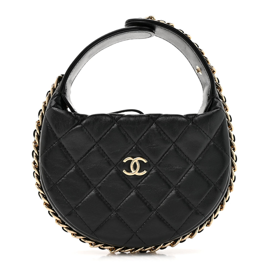 Chanel Lambskin Quilted Chain Around Pouch Black