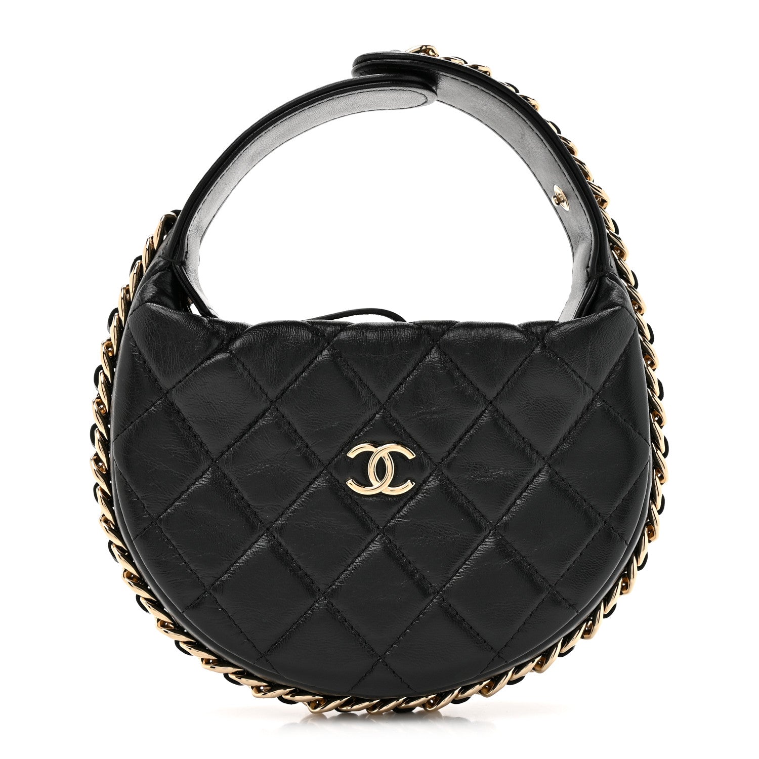 Chanel Lambskin Quilted Chain Around Pouch Black