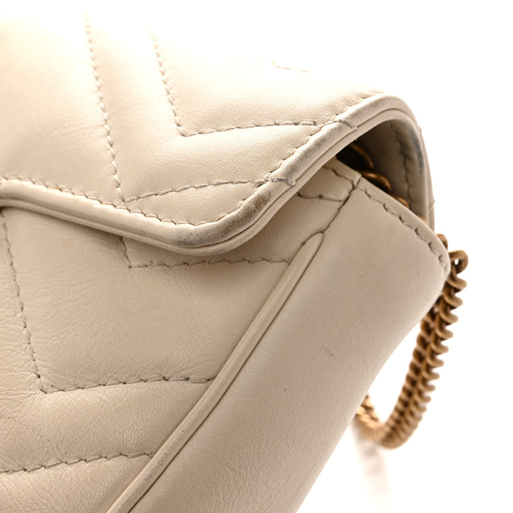 Gucci Calfskin Matelasse Super Mini GG Marmont Shoulder Bag White